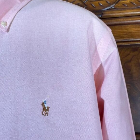 Ralph Lauren Polo Pink Brown Pony 100% Cotton Custom Fit Button Down Shirt - Picture 4 of 10